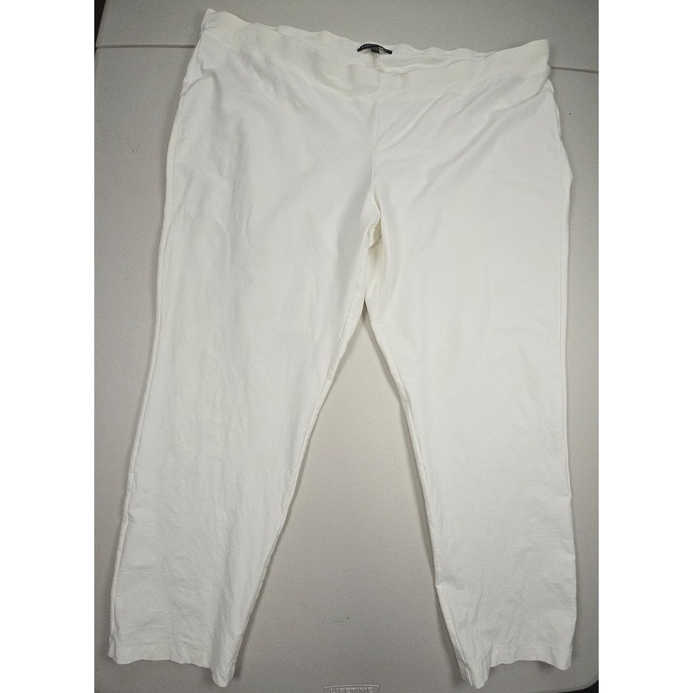Eileen Fisher Sz XL Bone Ivory Washable Stretch Crepe Pull On Ankle Crop Pants